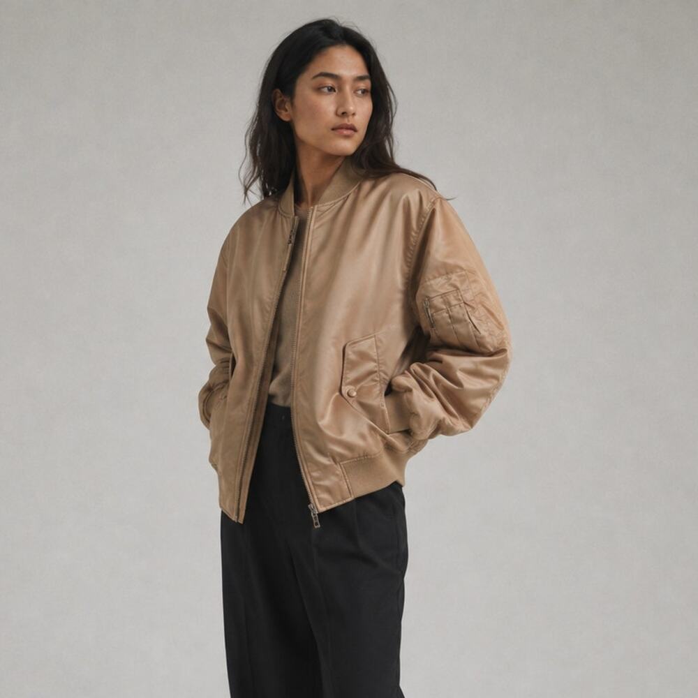Anine Bing Leon Bomber Jacket Womens L Sepia Oversized Long Sleeve Full Zip NWT